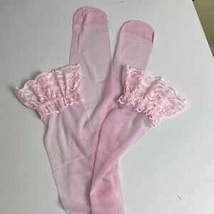 Elegant Pink Lace Top Women's Stockings